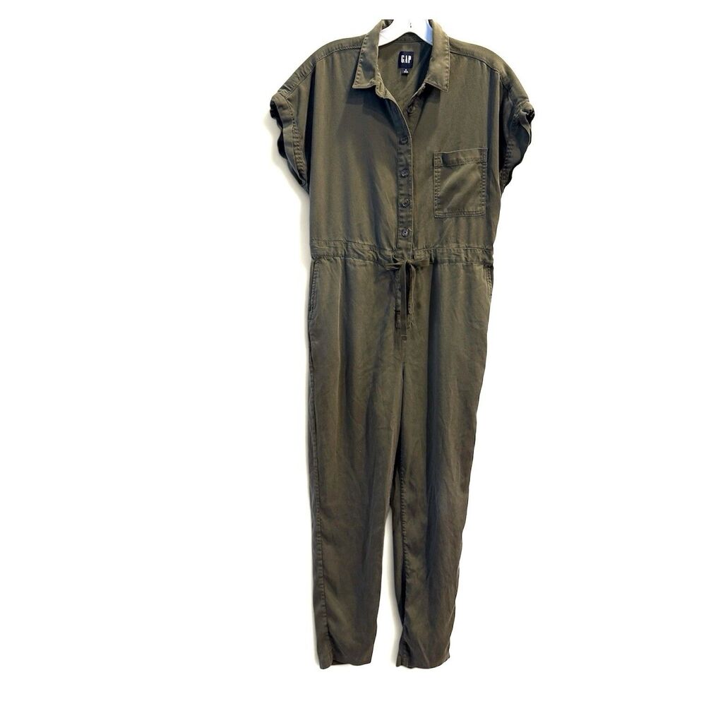 GAP Women Jumpsuit St Leg Short Sleeve Utilitarian Military Green 5 Pockets Sz 6